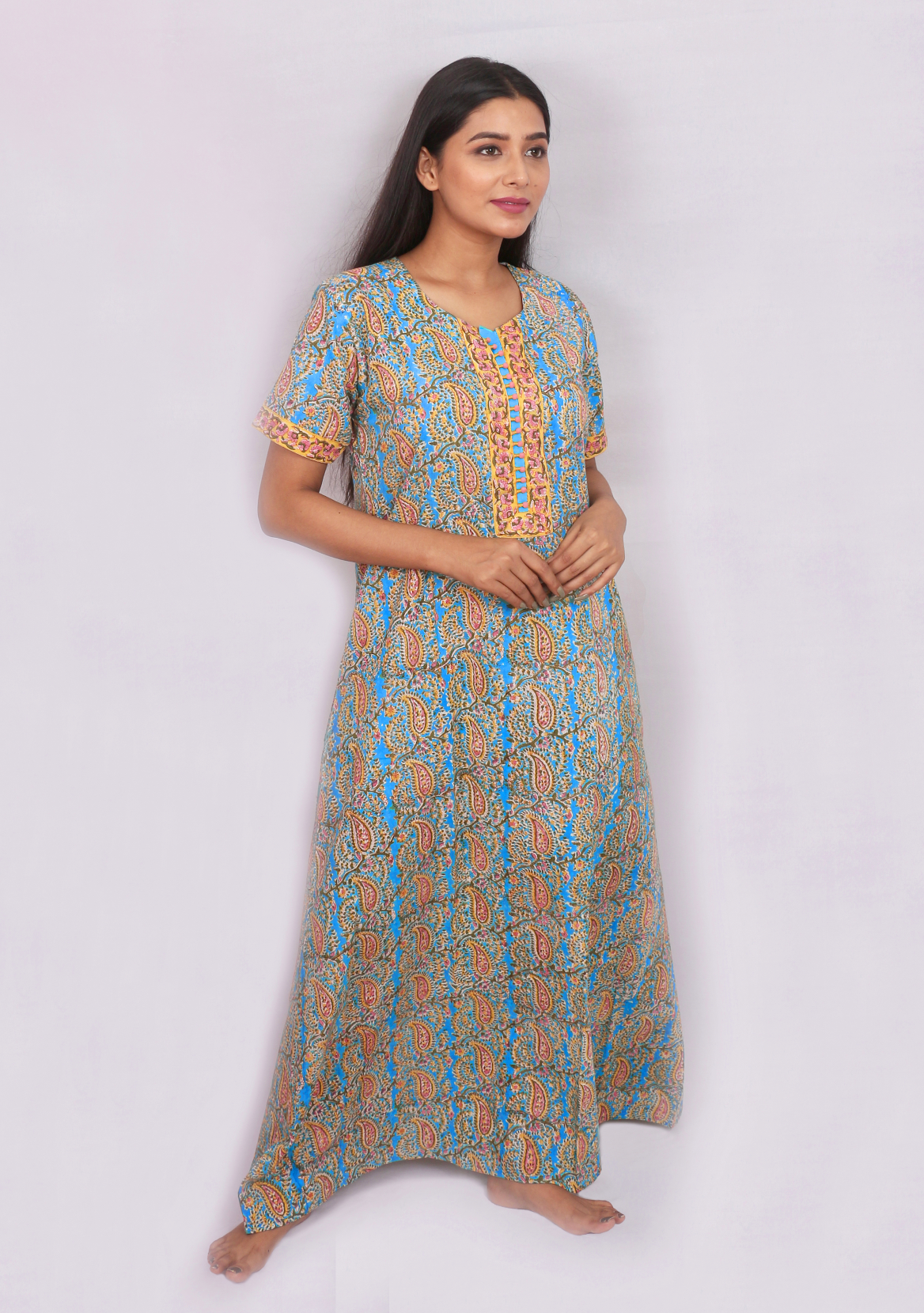 Cotton Green Rust Printed Kaftan