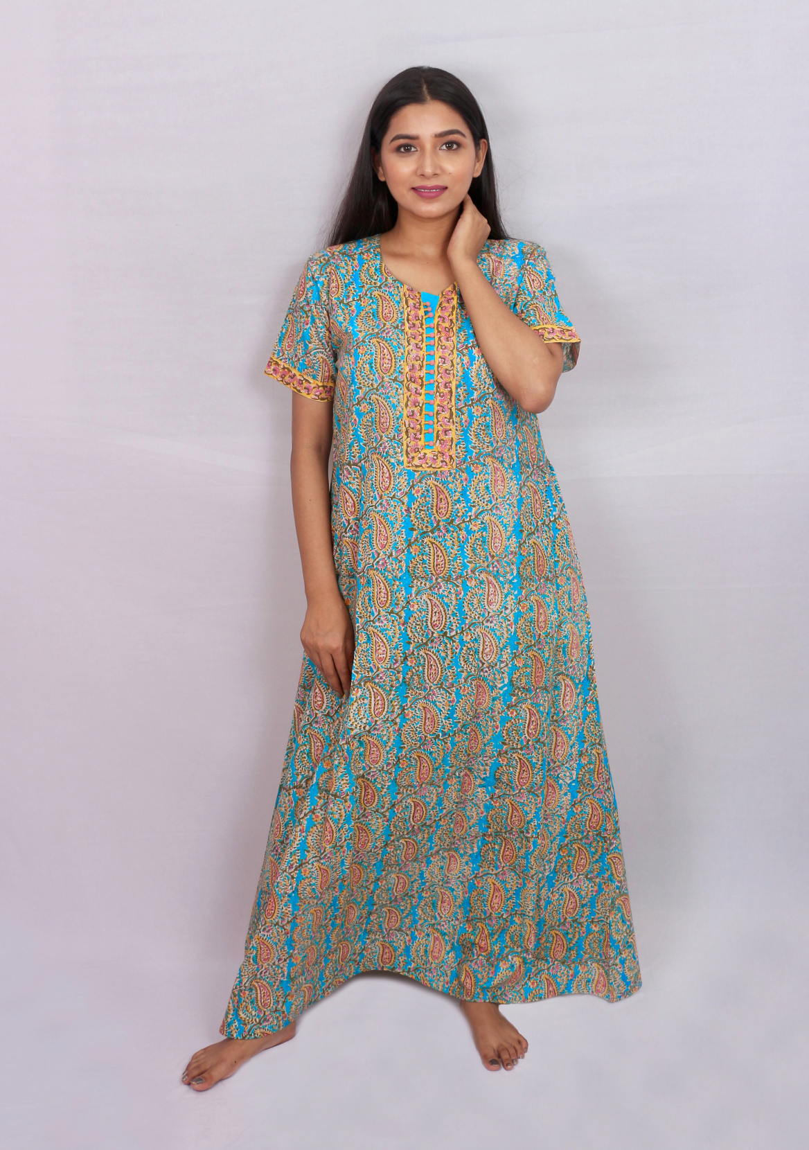 Cotton Green Rust Printed Kaftan