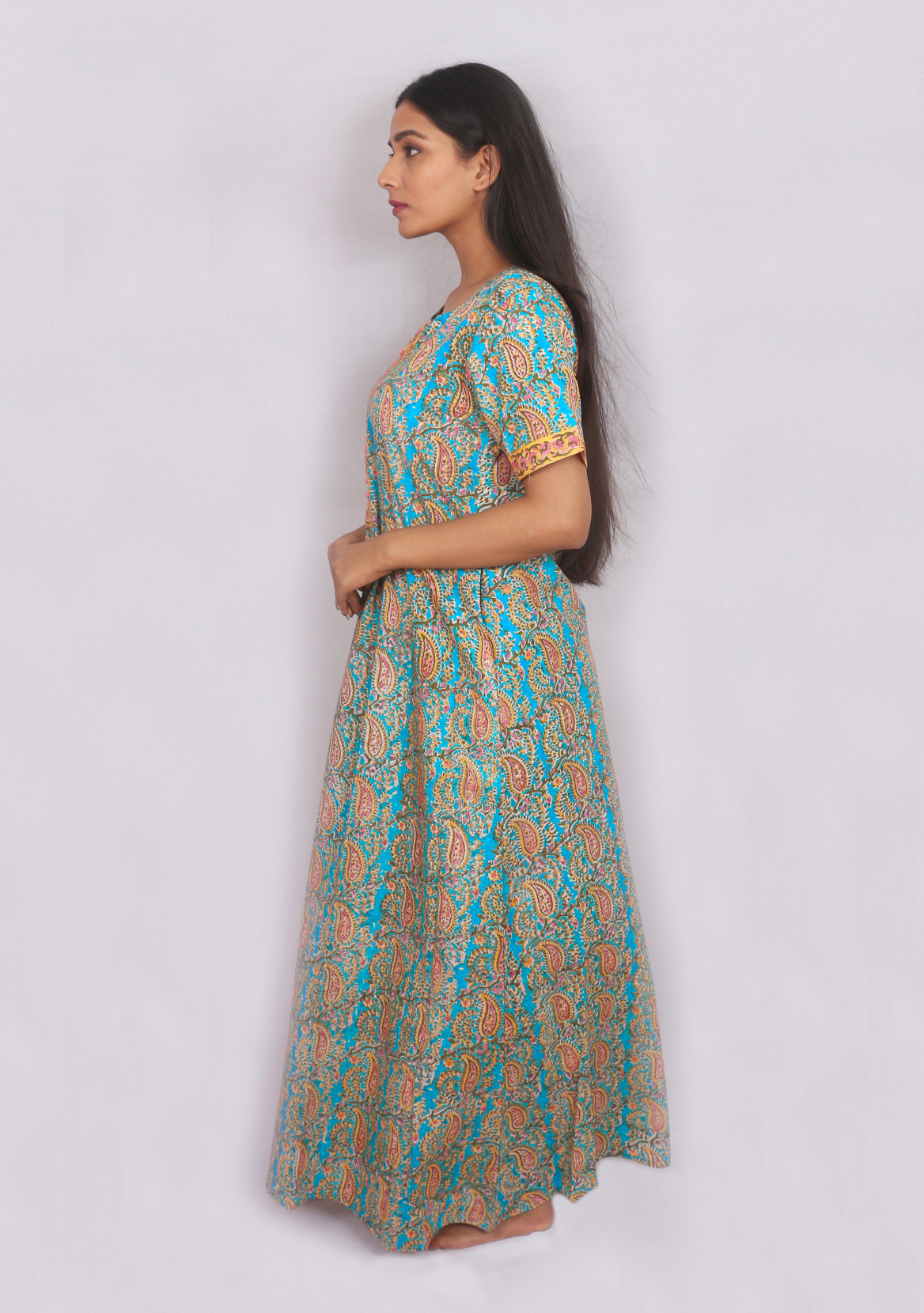 Cotton Green Rust Printed Kaftan