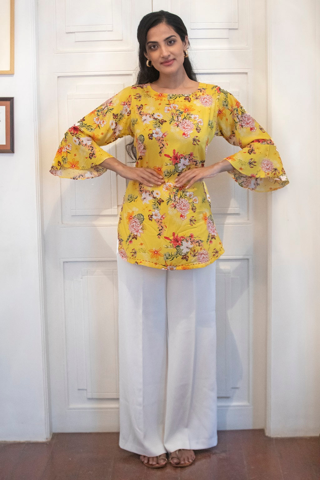 Red Cord Stitch Neck Kurti