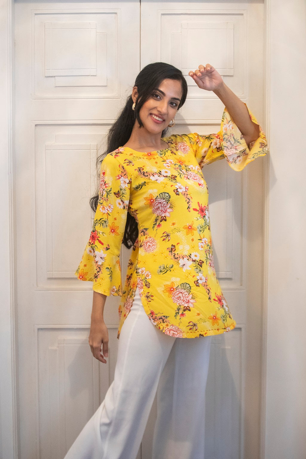 Red Cord Stitch Neck Kurti