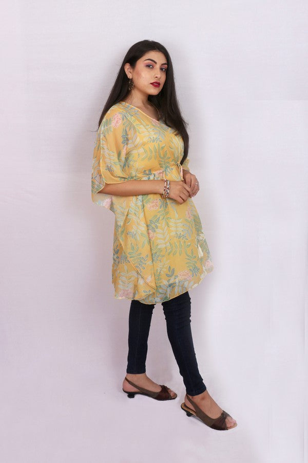 Yellow Floral Poncho Short Kurti