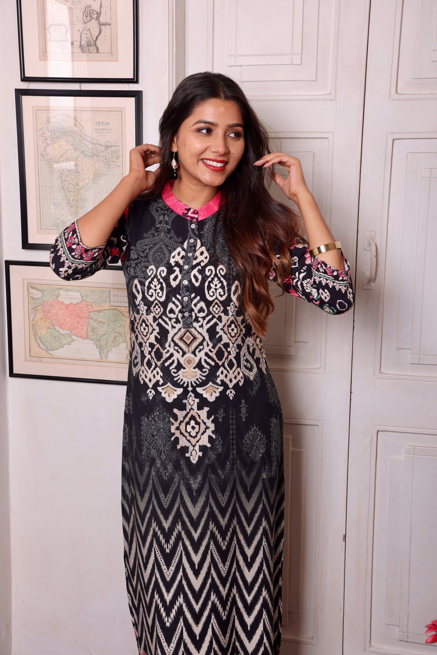 Black Modal Digital Printed Long Kurta