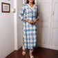 Blue White Cutwork Neck Long Kurta