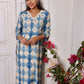 Blue White Cutwork Neck Long Kurta