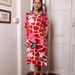 Cream Red Rayon Abstract Printed Dress