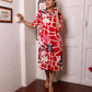 Cream Red Rayon Abstract Printed Dress