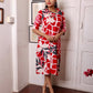 Cream Red Rayon Abstract Printed Dress