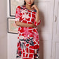 Cream Red Rayon Abstract Printed Dress