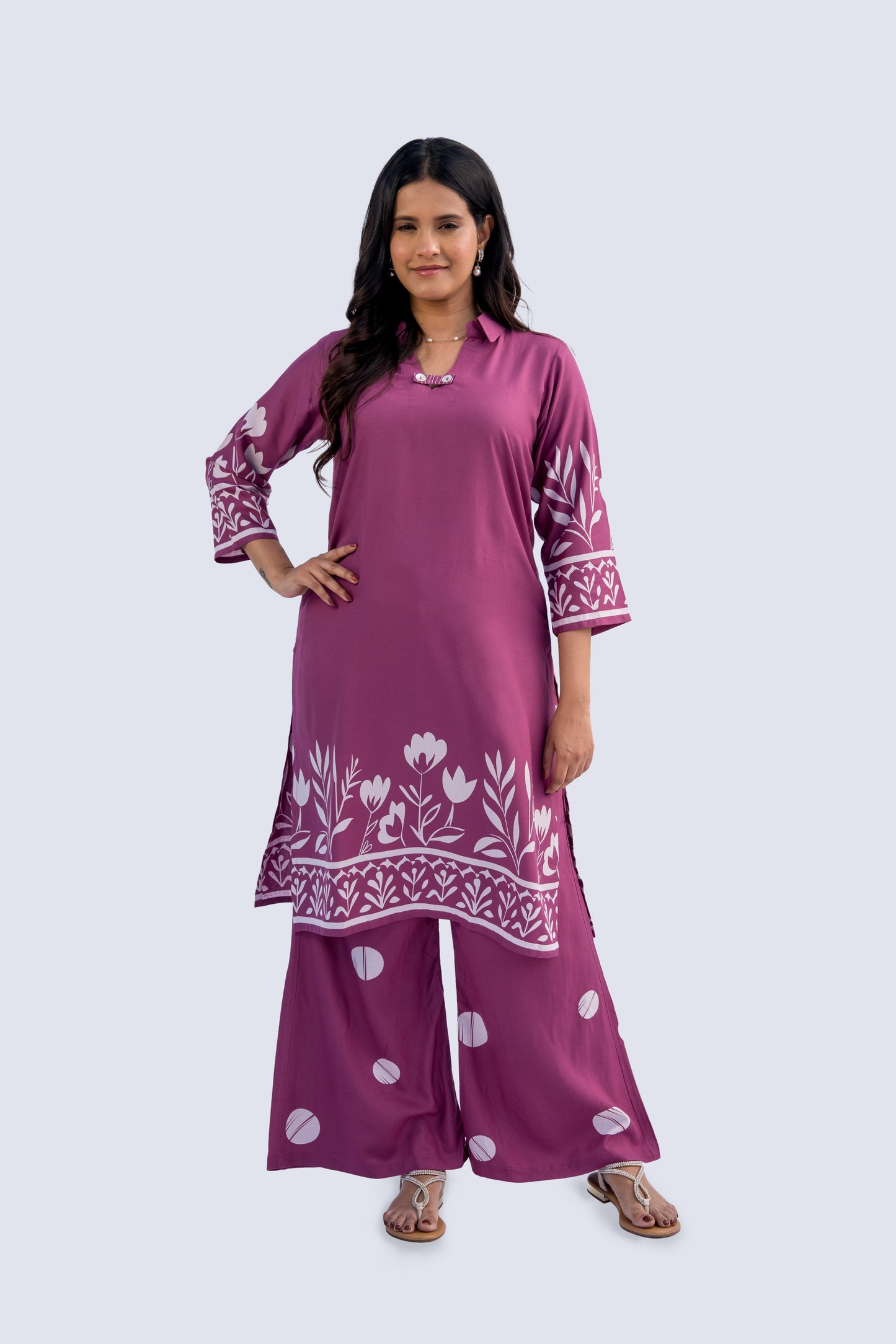 Polka Palazzo Floral Kurta