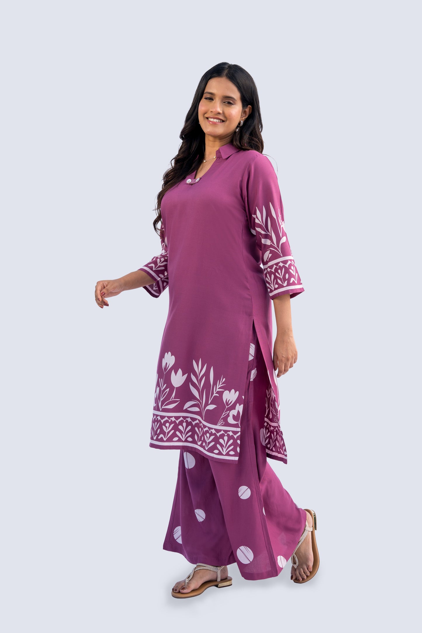 Polka Palazzo Floral Kurta