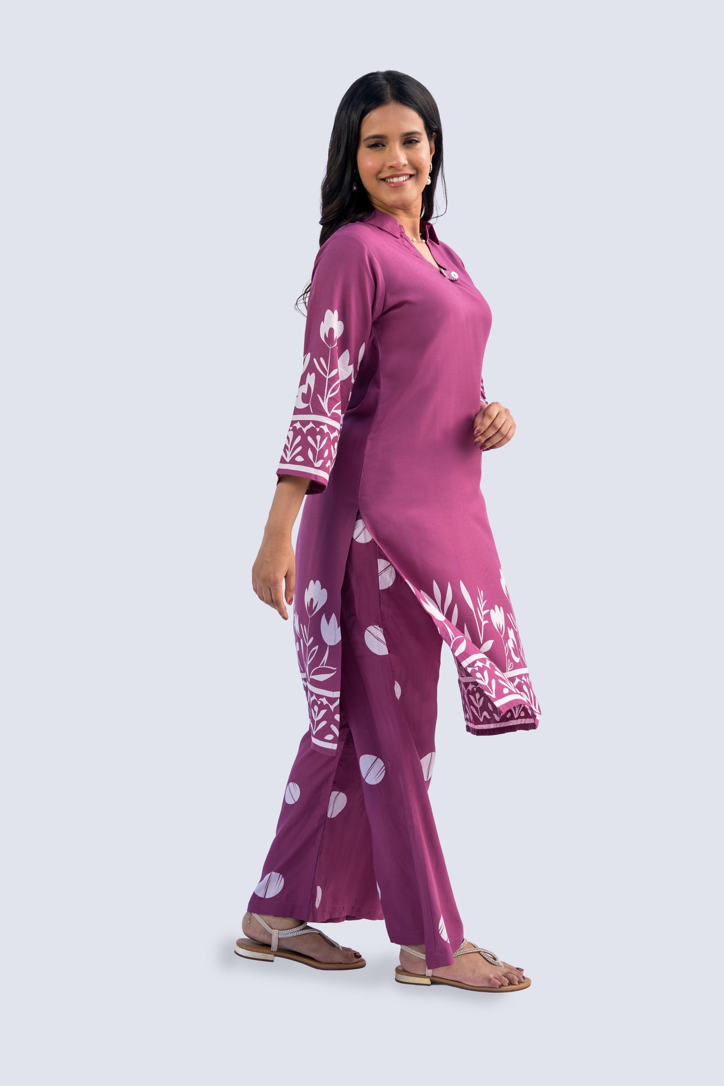 Polka Palazzo Floral Kurta