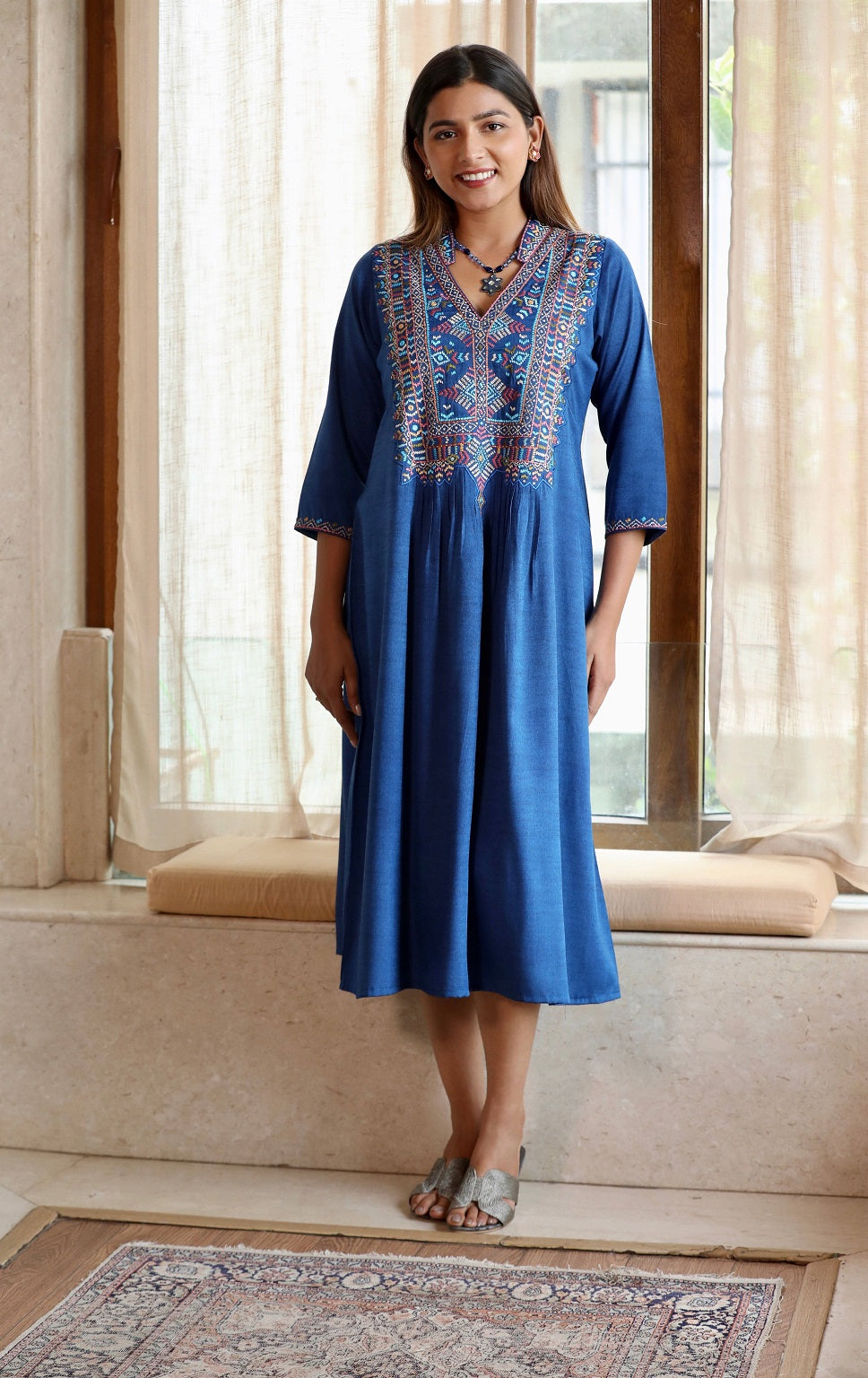 Blue embroidered clearance dress