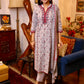 Grey Maroon Block Printed Ethnic Suit