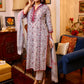 Grey Maroon Block Printed Ethnic Suit