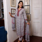 Grey Maroon Block Printed Ethnic Suit