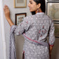 Grey Maroon Block Printed Ethnic Suit