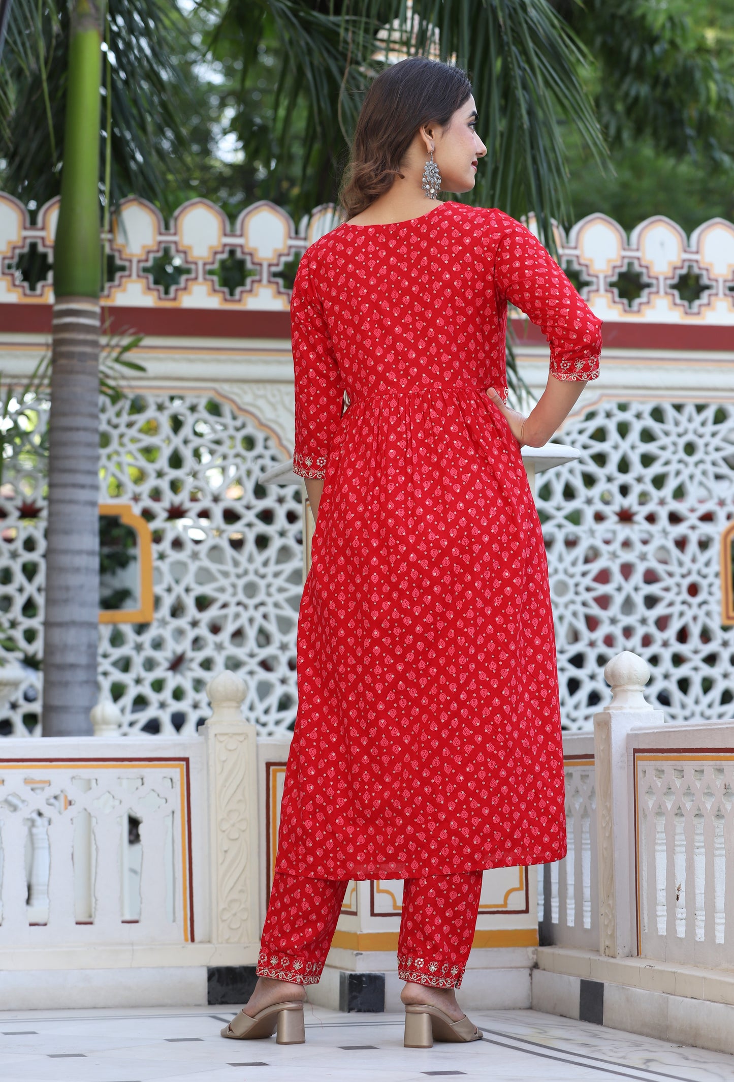 Red Rayon Ethnic Suit Set