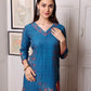 Navy Blue Floral Daaman Long Kurta