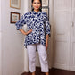 Navy Blue White Rayon Printed Short Kurti