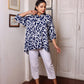 Navy Blue White Rayon Printed Short Kurti