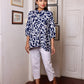 Navy Blue White Rayon Printed Short Kurti