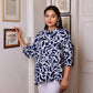 Navy Blue White Rayon Printed Short Kurti