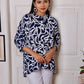 Navy Blue White Rayon Printed Short Kurti