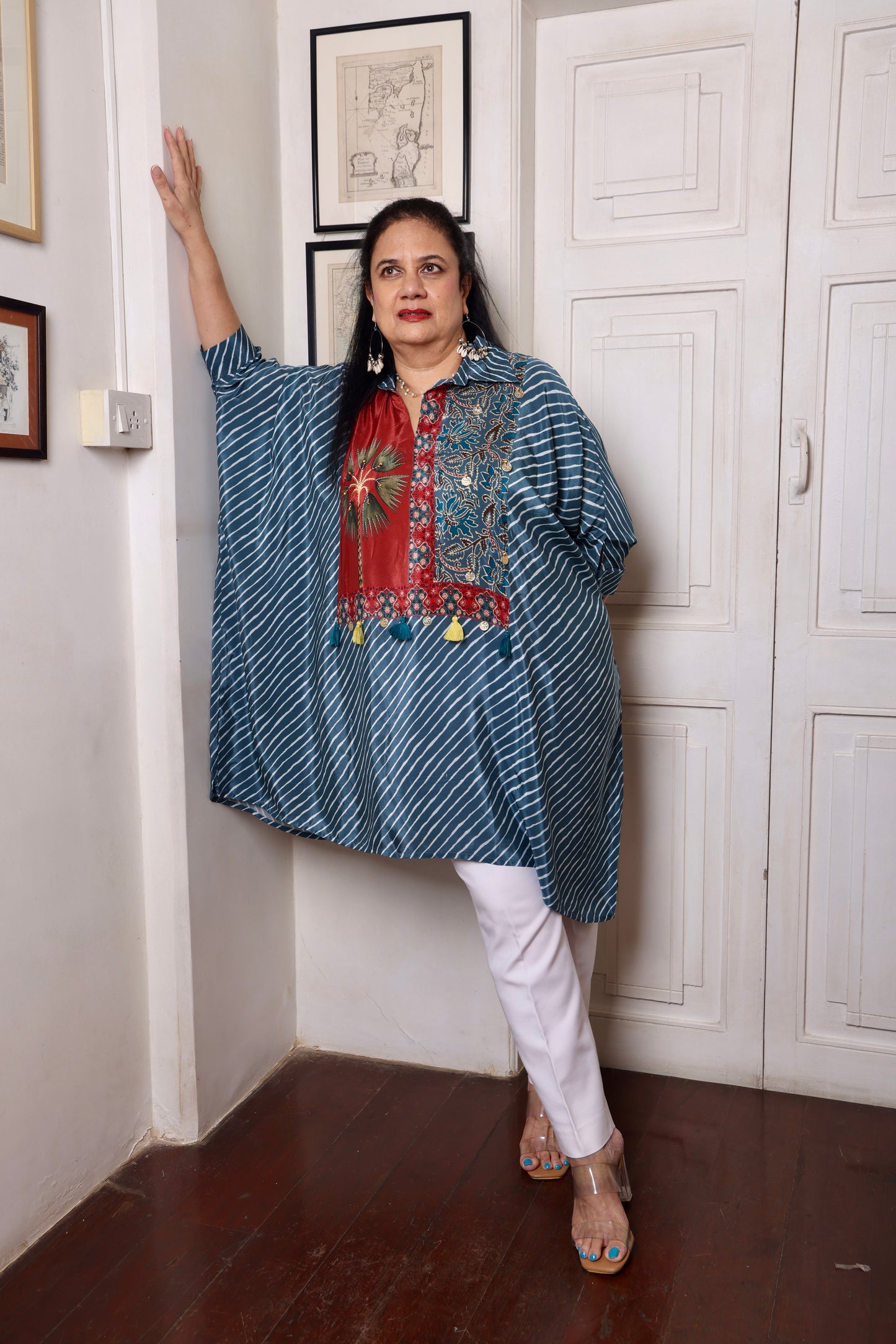 Navy Rust Muslin Cape Short Kurti