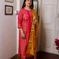 Rani Pink Muslin Printed Long Kurta