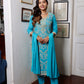 Turquoise Blue Embroidered Ethnic Suit