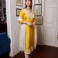 Yellow White Heavy Yoke Long Kurta