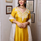 Yellow White Heavy Yoke Long Kurta