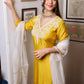 Yellow White Heavy Yoke Long Kurta