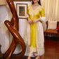 Yellow White Heavy Yoke Long Kurta