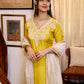 Yellow White Heavy Yoke Long Kurta