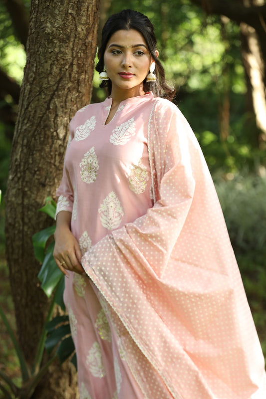 Baby Pink Chanderi Ethnic Suit
