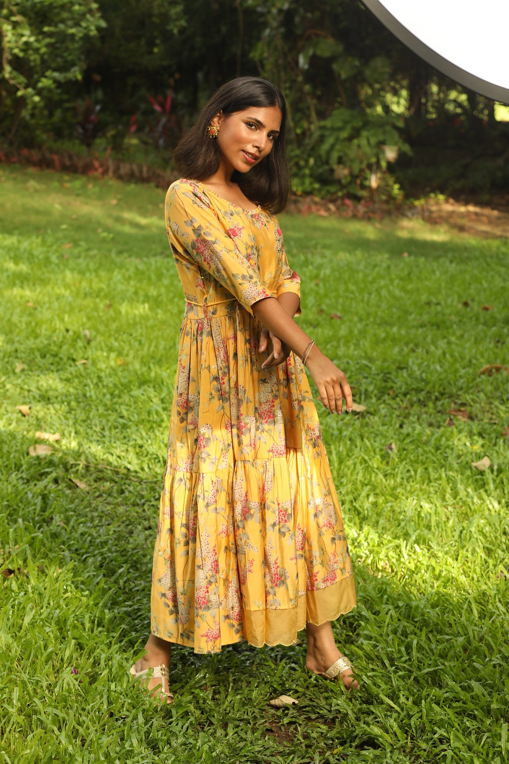 Long sleeve yellow hot sale floral dress